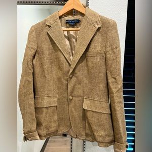 RALPH LAUREN HERRINGBONE BLAZER. SIZE: 10. COLOR: BEIGE TWEED